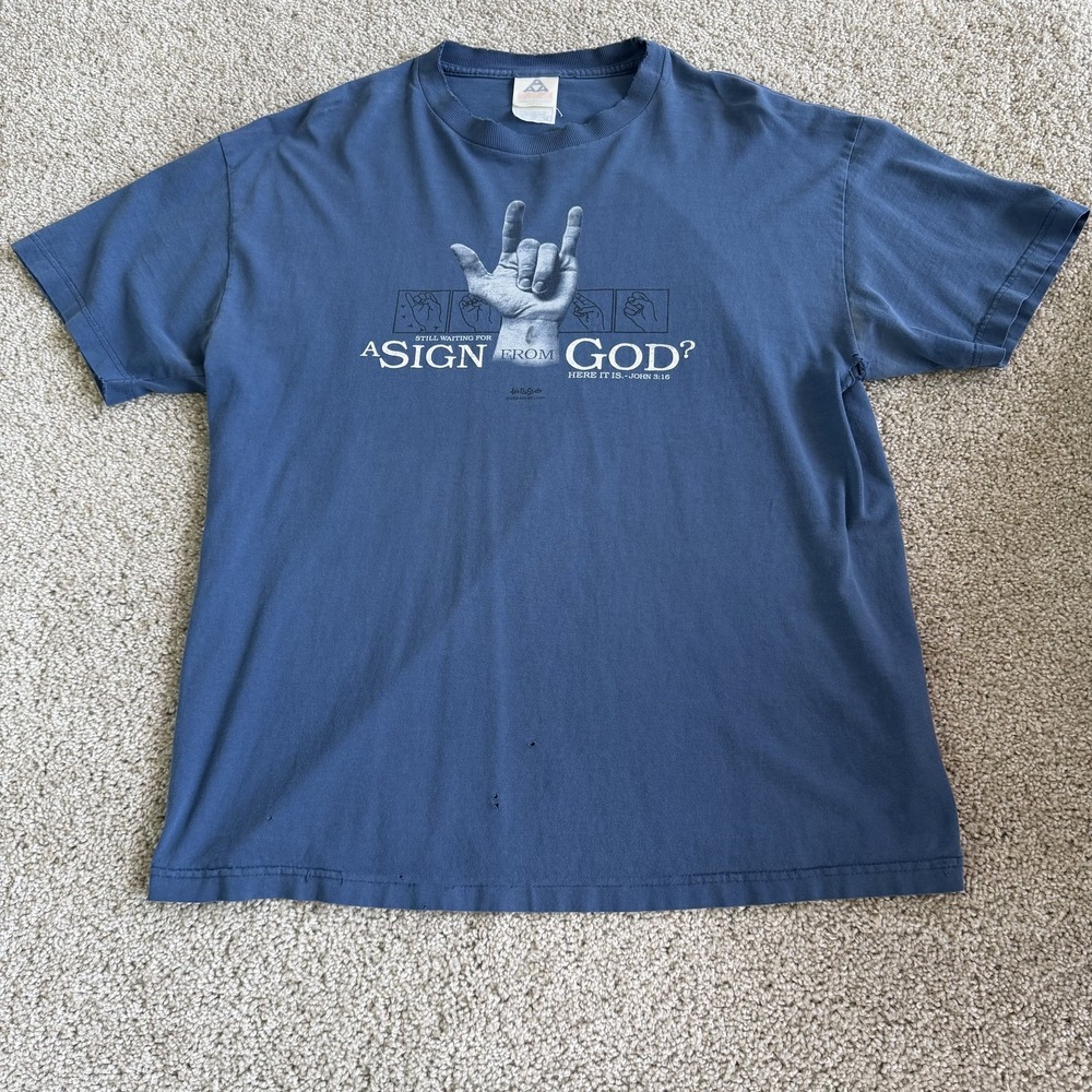 Vintage Alstyle Shirt Mens XL Blue Sign From God Graphic Tee T-Shirt Christian